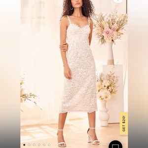 Lovely White Lace Sleeveless Midi Dress Size S